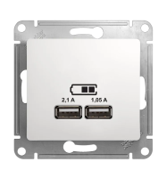 S378 USB розетка - 2х5В/ 1050 мА с/у б/рамки GLOSSA белый GSL133 (1)