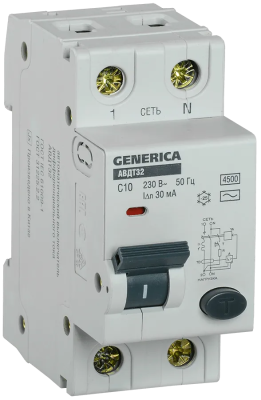 Автомат УЗО АВДТ 32 10А GENERICA (6/60)