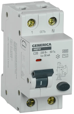 Автомат УЗО АВДТ 32 20А GENERICA (6/60)