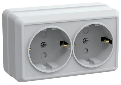 РСш22-3-ОБ Розетка 2местн. с з/к с защ.штор. 16А откр.уст. ОКТАВА (белый) IEK