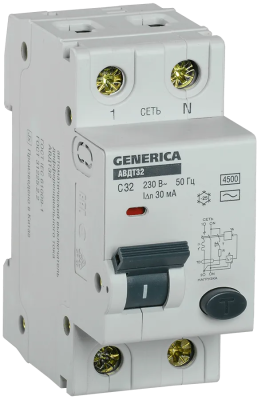 Автомат УЗО АВДТ 32 32А GENERICA (6/60)