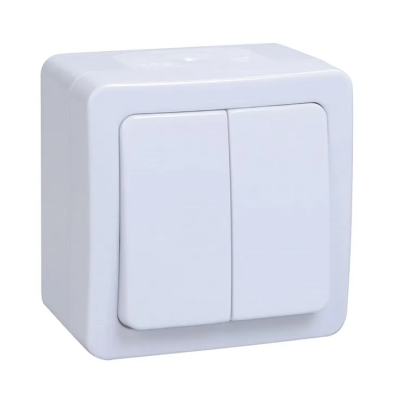 I27 выкл 2кл о/у белый IP54 ГЕРМЕС IEK ВС20-2-0-ГПБ (10/100)