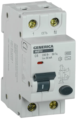 Автомат УЗО АВДТ 32 6А GENERICA (6/60)