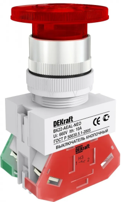 Кнопка AEAL ВК-22 мм красный 1НО+1НЗ LED 220В (10) DEKraft NEW