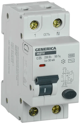 Автомат УЗО АВДТ 32 25А GENERICA (6/60)