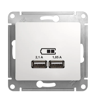 S378 USB розетка - 2х5В/ 1050 мА с/у б/рамки GLOSSA белый GSL133 (1)
